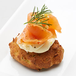 Corn fritters with creme fraiche and smoked salmon thumbnail